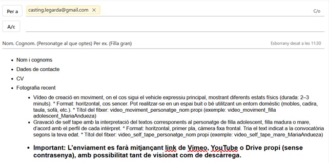correu d'exemple càsting legarda